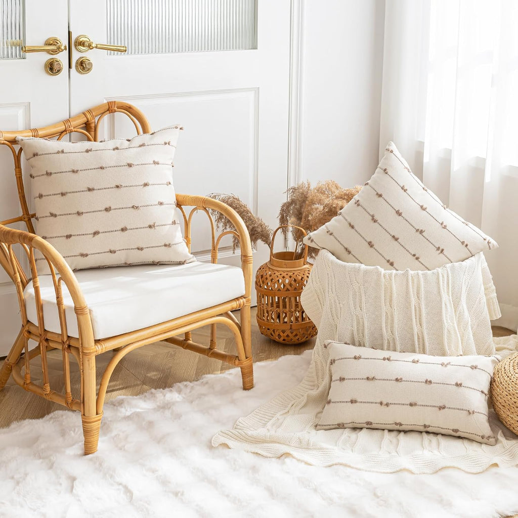 Tufted Boho Beige Throw Pillow Cover — 18" - View 4