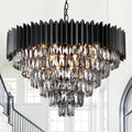 Round Luxe Black Chandelier — 30" — Black & smoke crystals