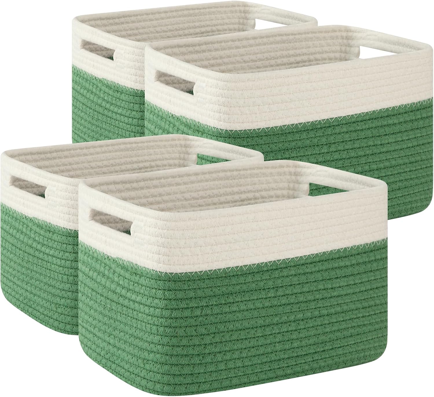 Boho Black Woven Basket — 13" — Olive Green & White