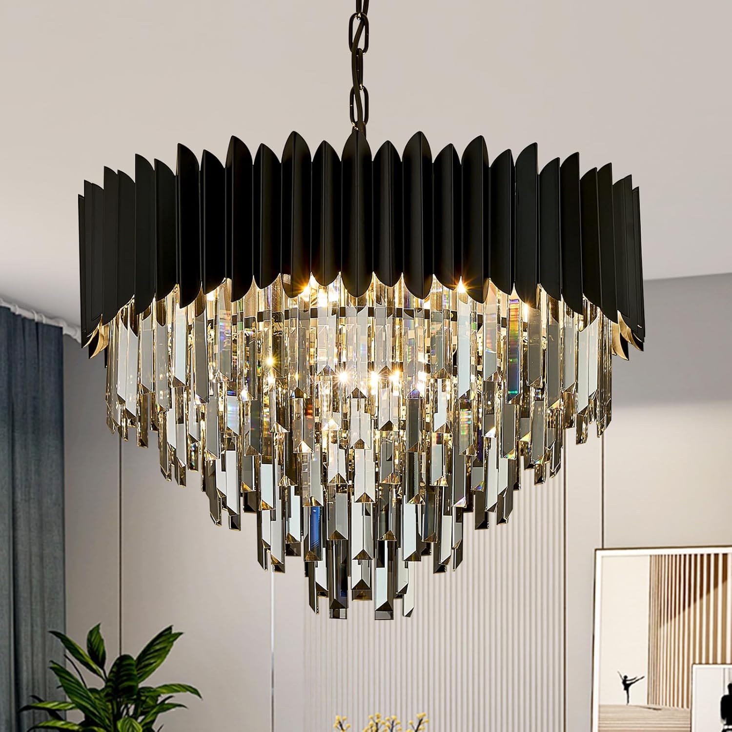 Round Luxe Black Chandelier — 24" — Triangle Gray