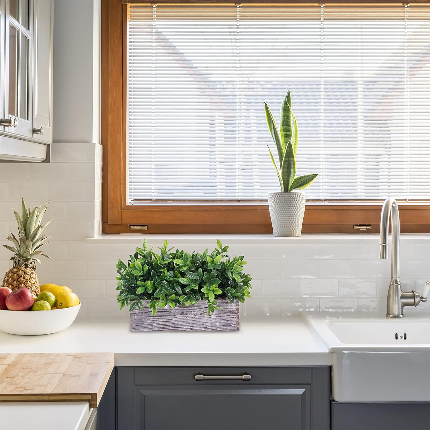 Rectangular Farmhouse Wood Artificial Plant - View 5