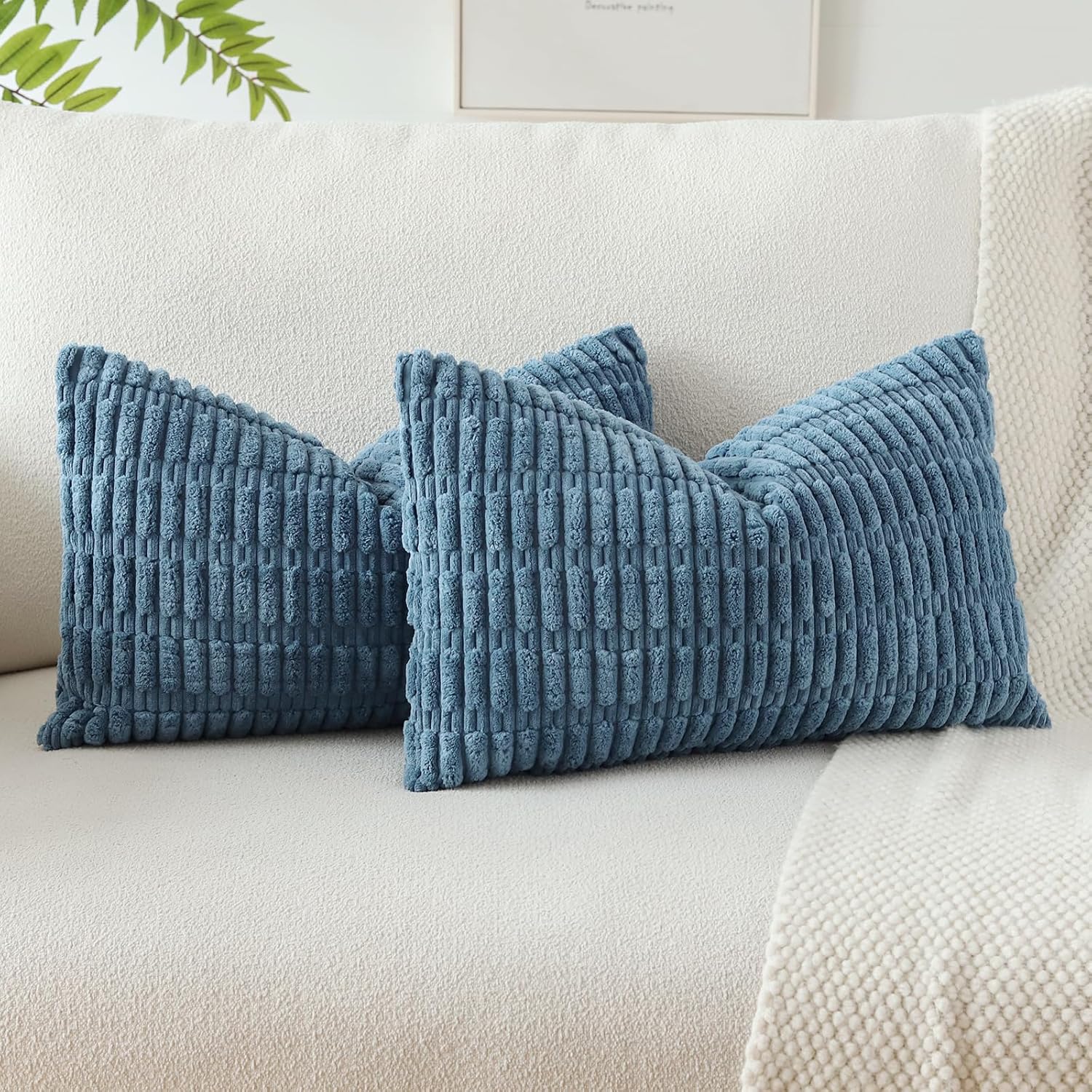 Lumbar Boho Beige Throw Pillow Cover — 24" — Dusty Blue