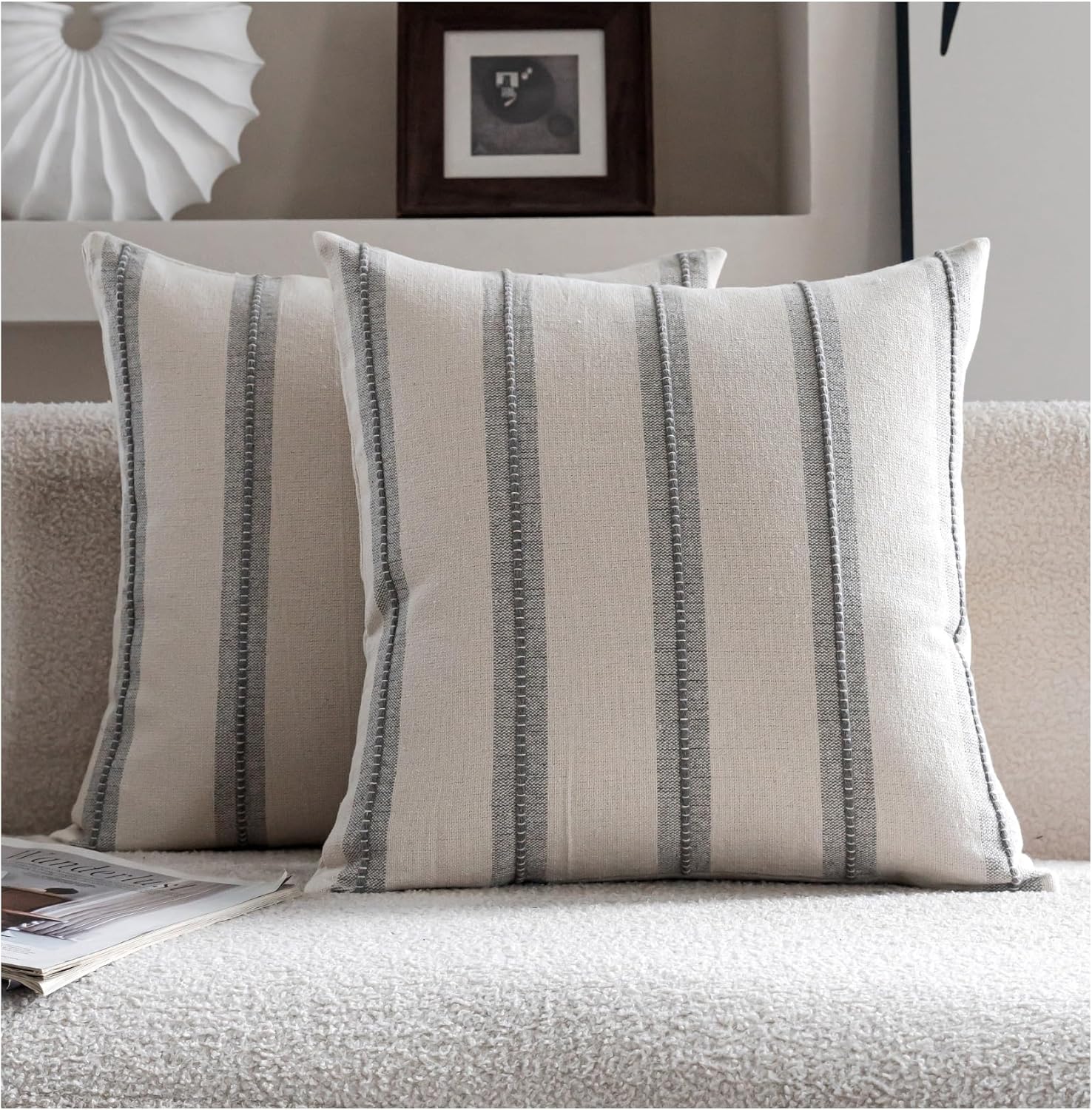 Boho Beige Throw Pillow Cover — 18" — Grey