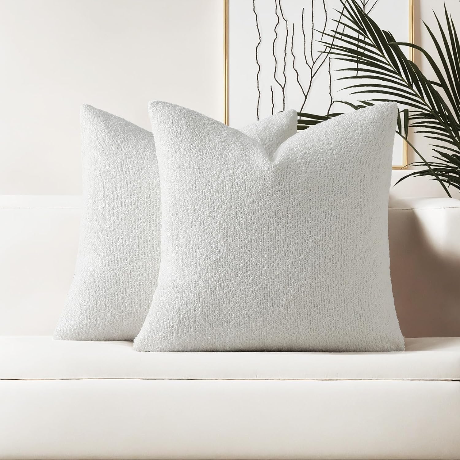 Boucle Boho Beige Pillow Cover — 18" — White
