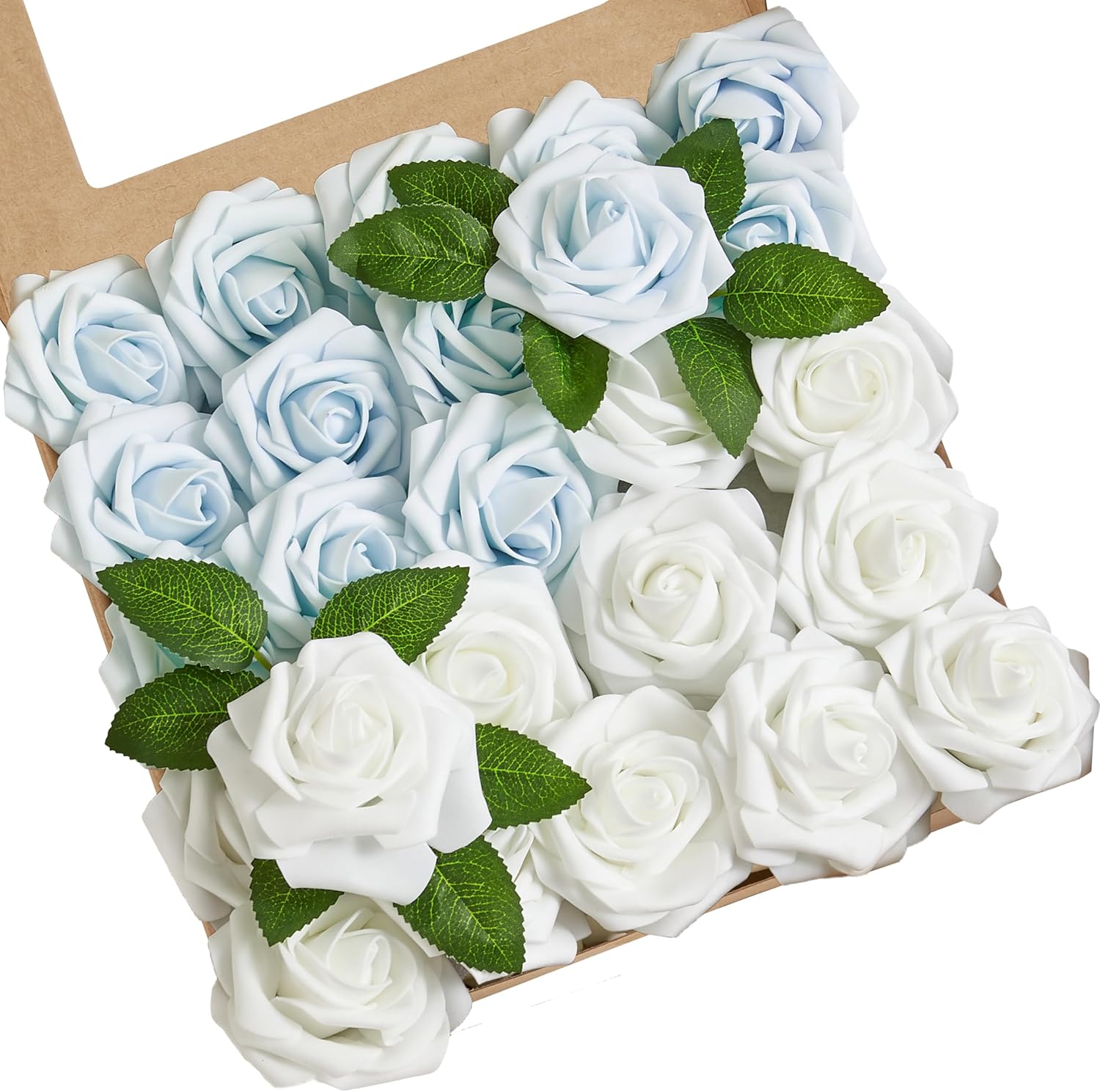 Beige Artificial Flowers — Baby Blue and White