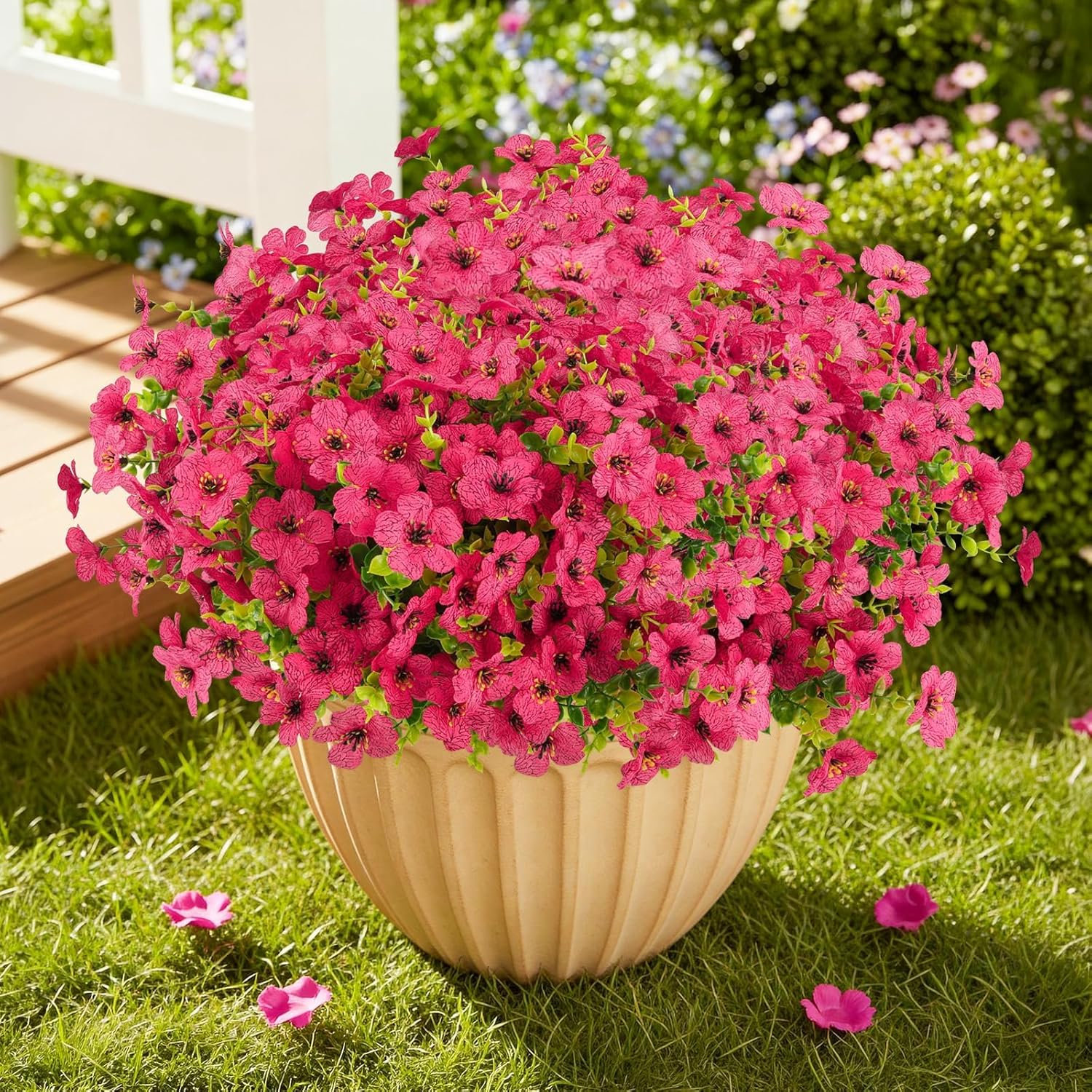Blue Faux Plant — Rose Red