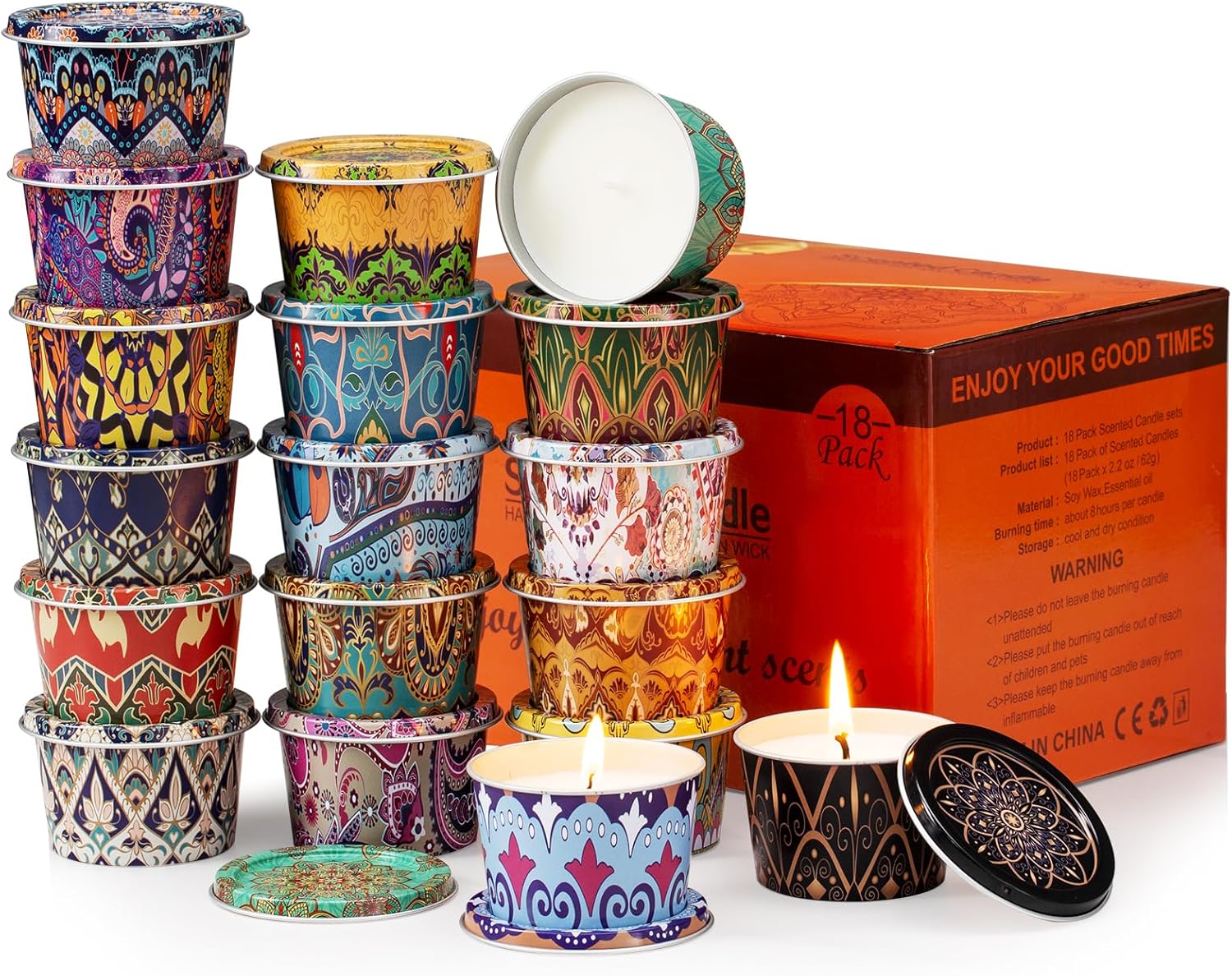 Soy Wax Metal Scented Candle — 18 Pack Mandala