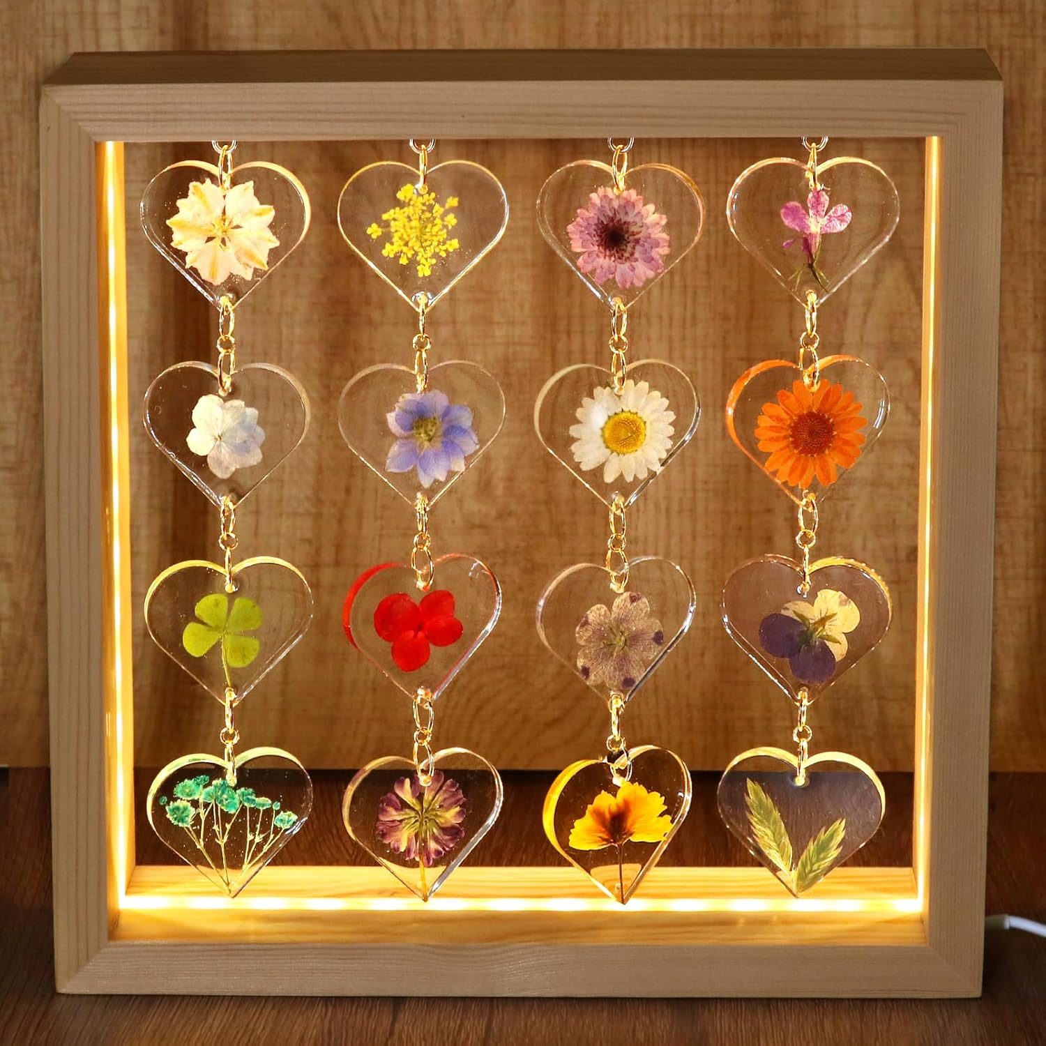 Dimmable Wood Bedside Lamp — 3X3 — 4X4 Heart-shaped Flower