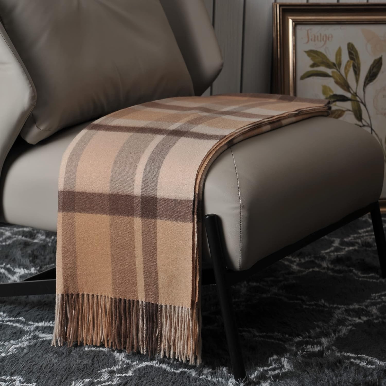 Beige Throw Pillow — Camel Tartan