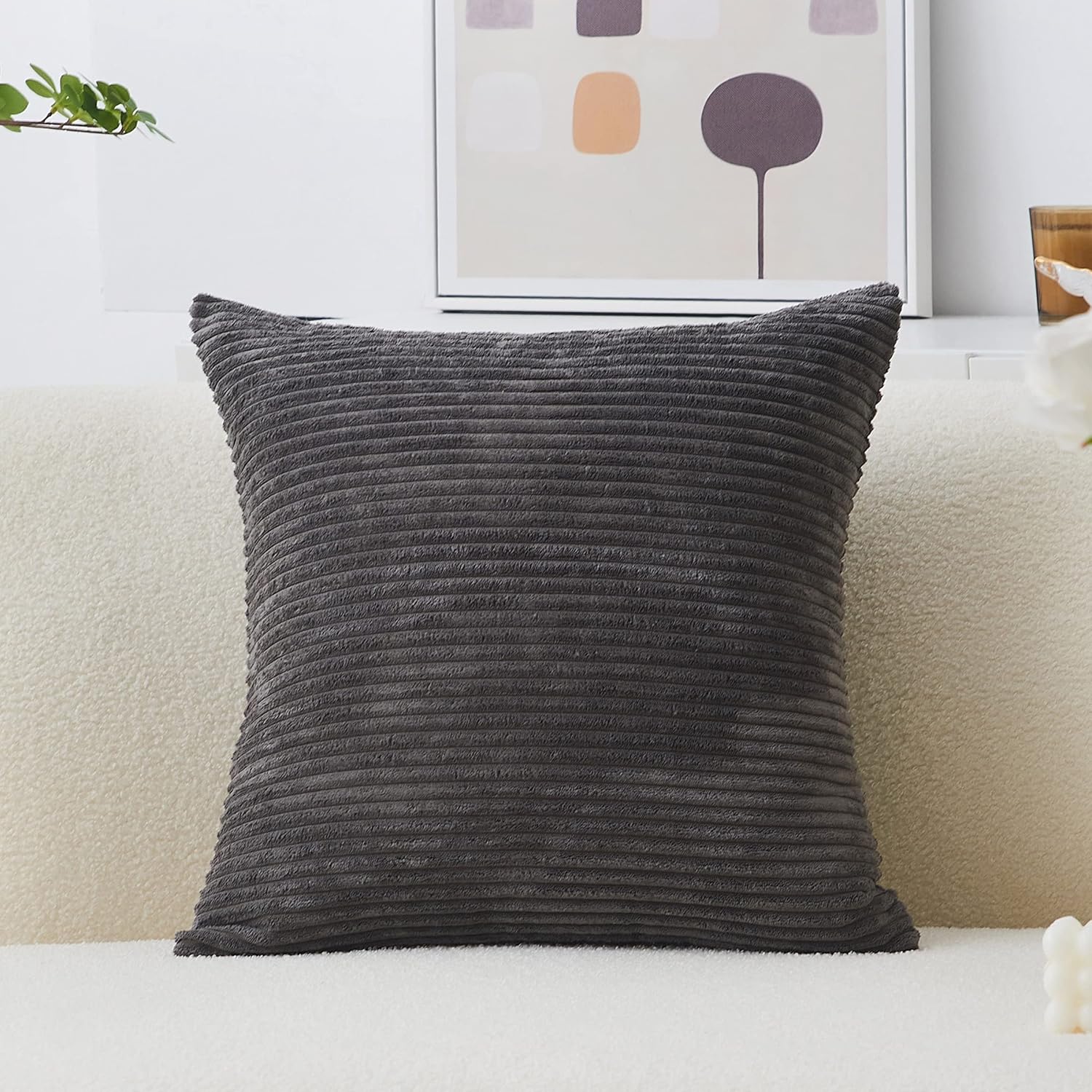 Boho Beige Throw Pillow Cover — 20" — Dark Grey