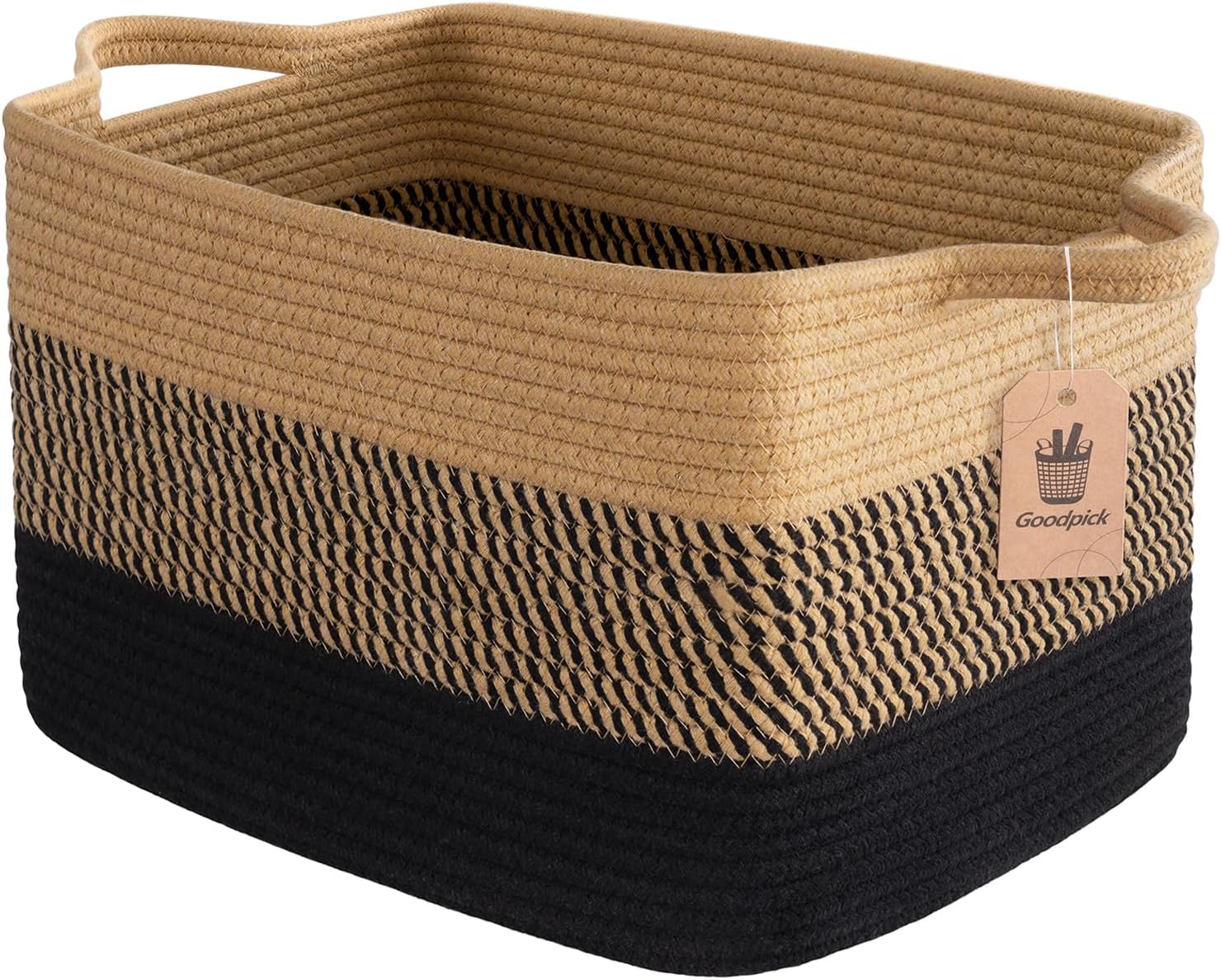 Boho Black Woven Basket — 13" — Black & Jute