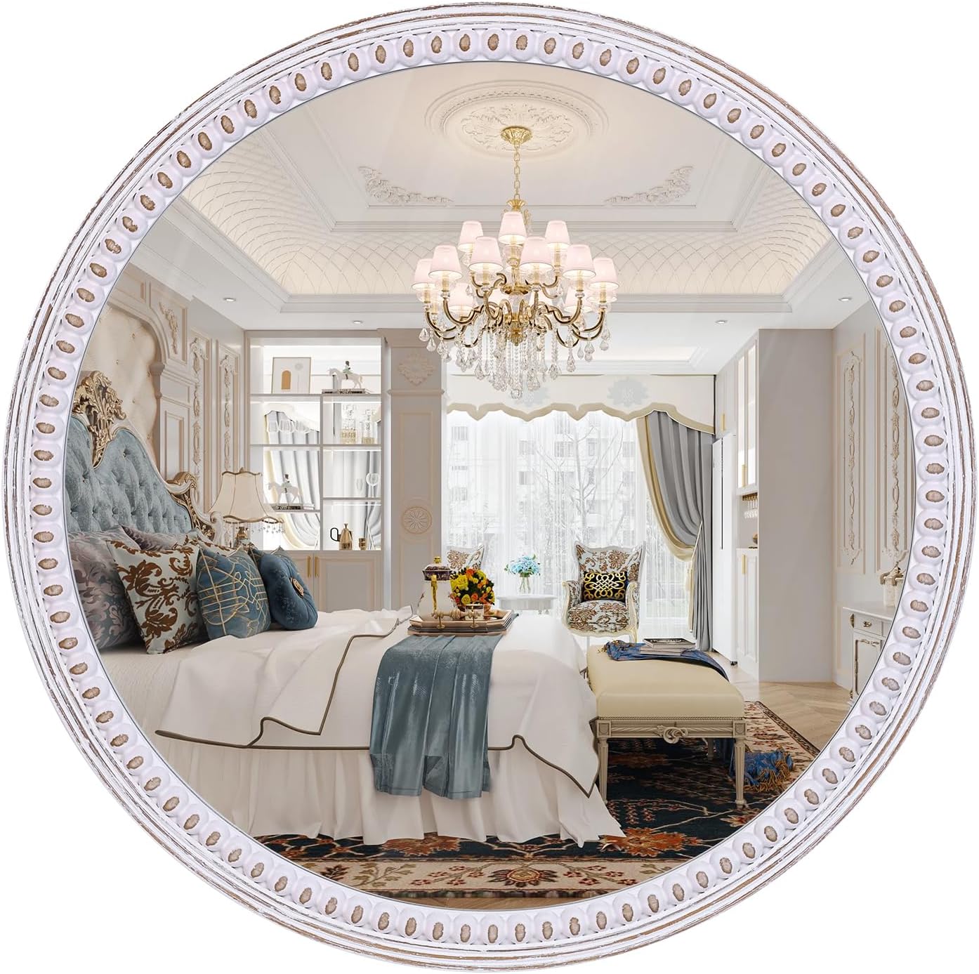 Round Farmhouse Wood Wall Mirror — 24" — Style 2