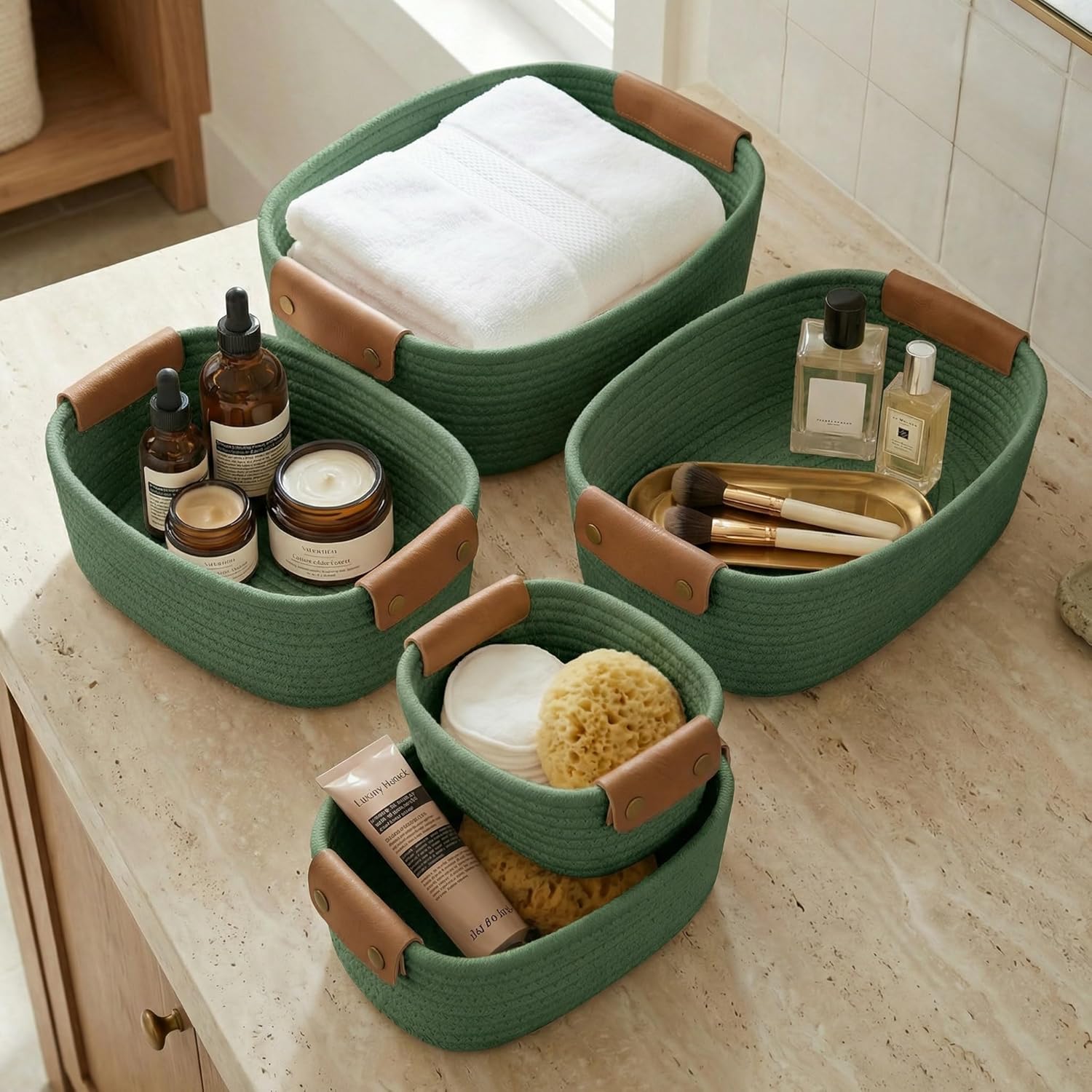 Beige Storage Bin — Set of 5 — Sage