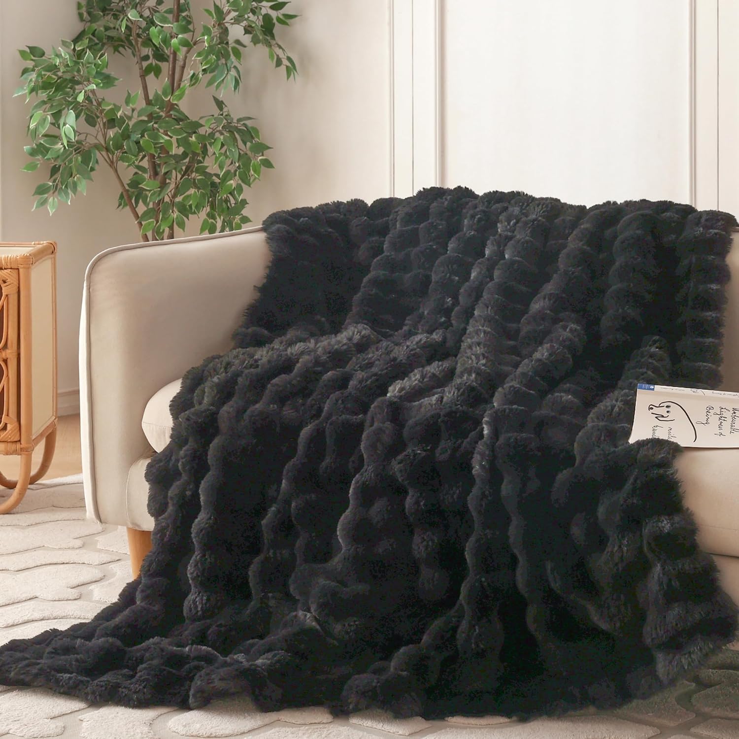 Beige Throw Pillow — 60" — Black