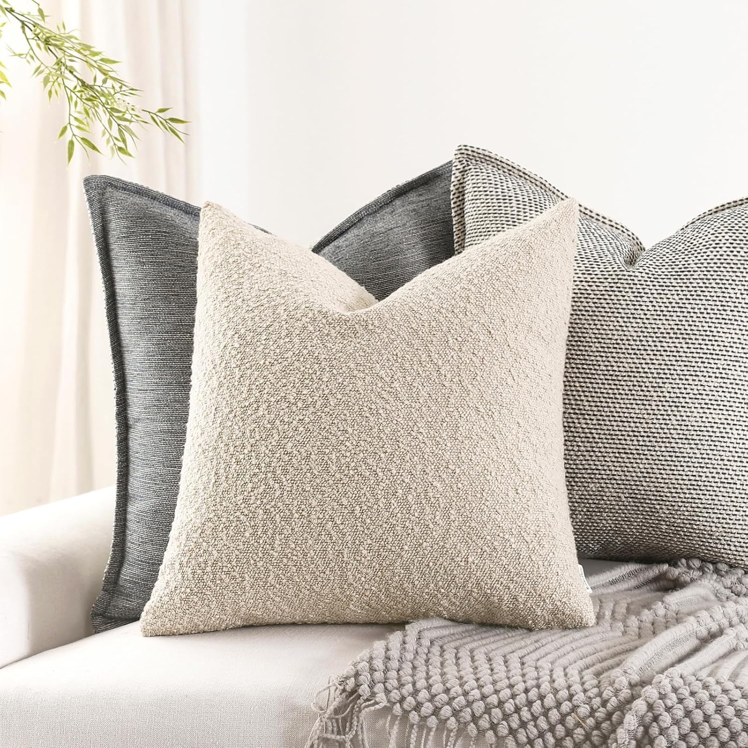 Boucle Beige Throw Pillow Cover — 22" - View 5