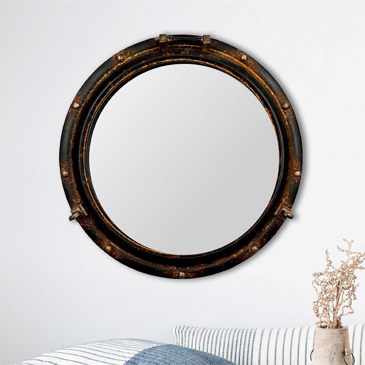 Round Luxe Brown Wall Mirror — Rust