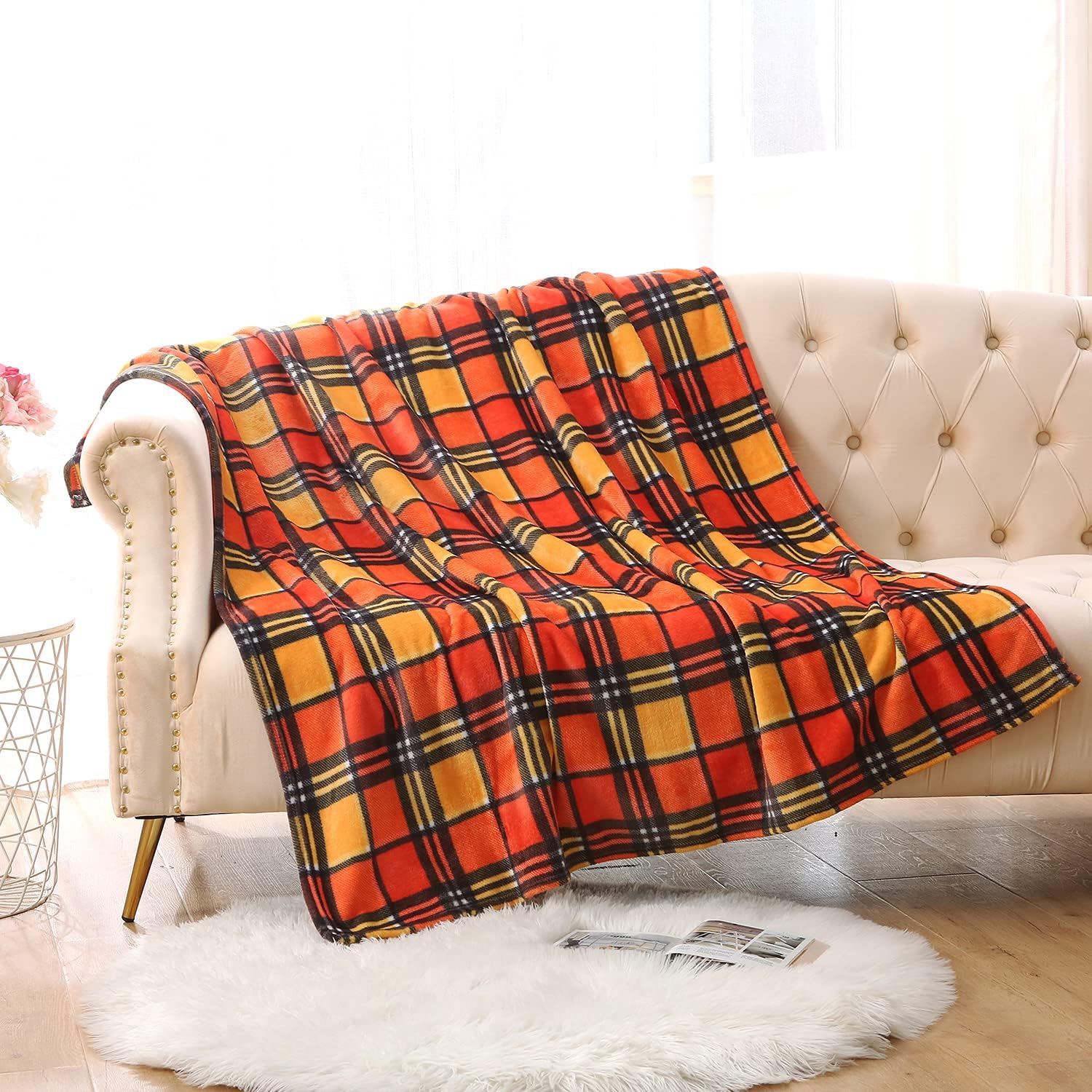 Oversized Beige Throw Pillow — 90" — Harvest Plaid