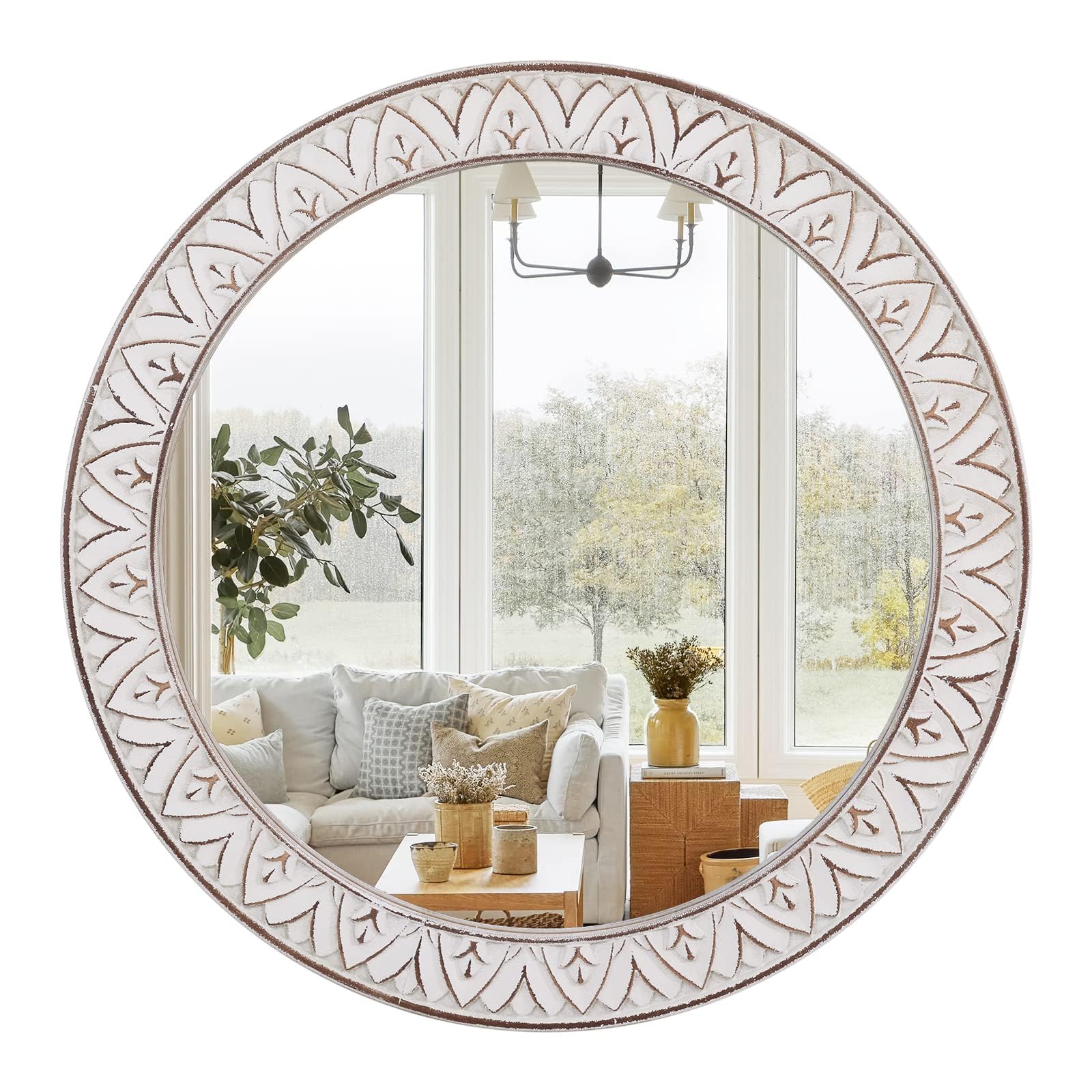 Farmhouse White Round Mirror — 24"