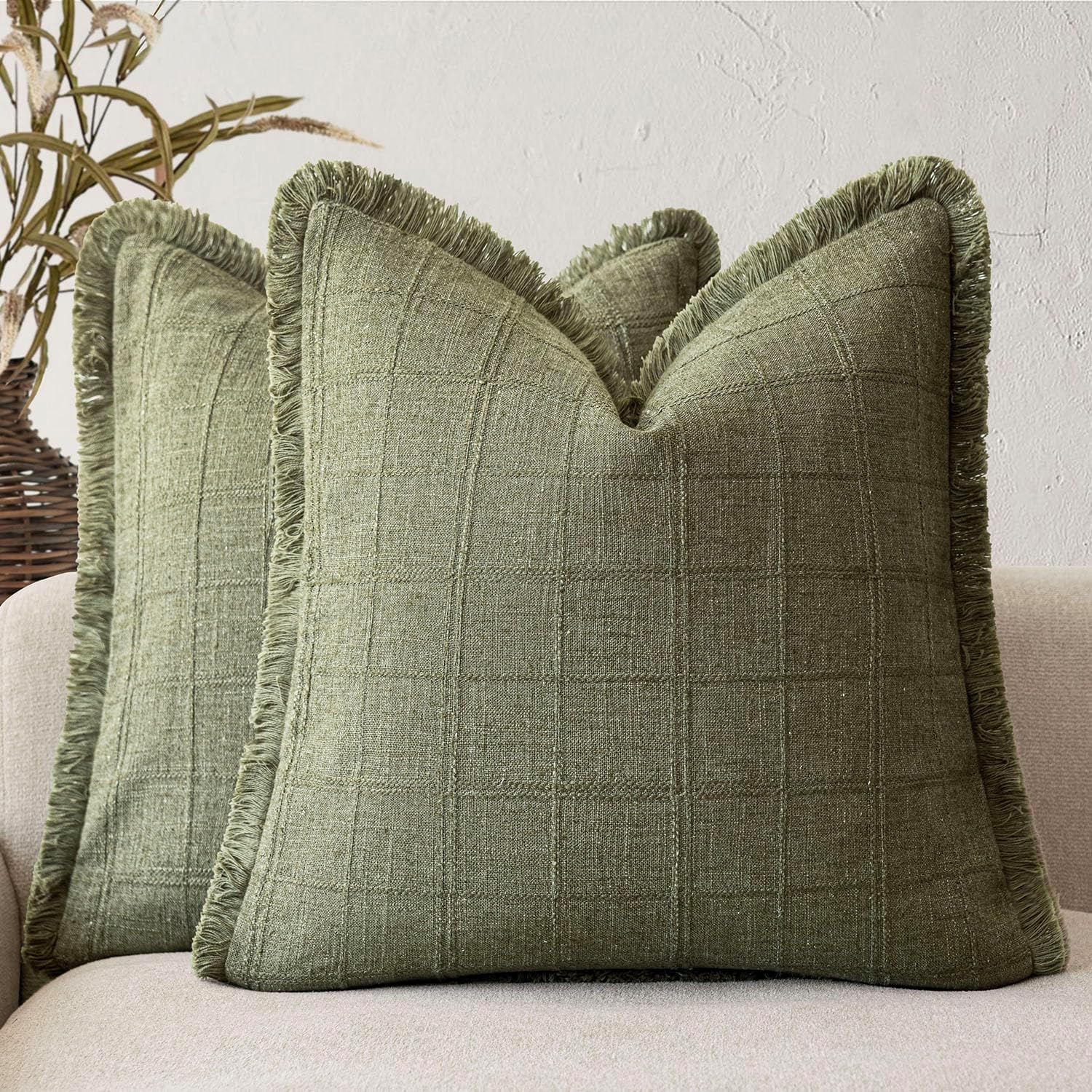 Linen Boho Beige Throw Pillow Cover — 18" — 20" x 20" (Pack of 2)