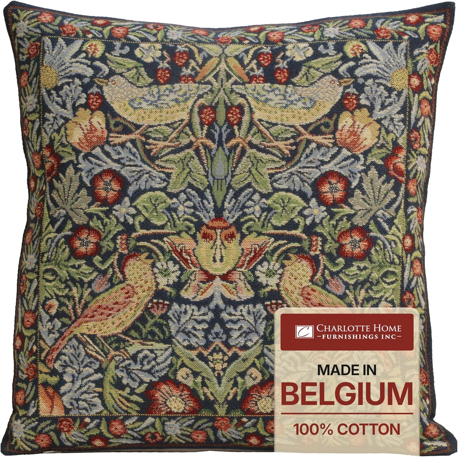 Boho Beige Throw Pillow Cover — 16x16 — Strawberry Blue