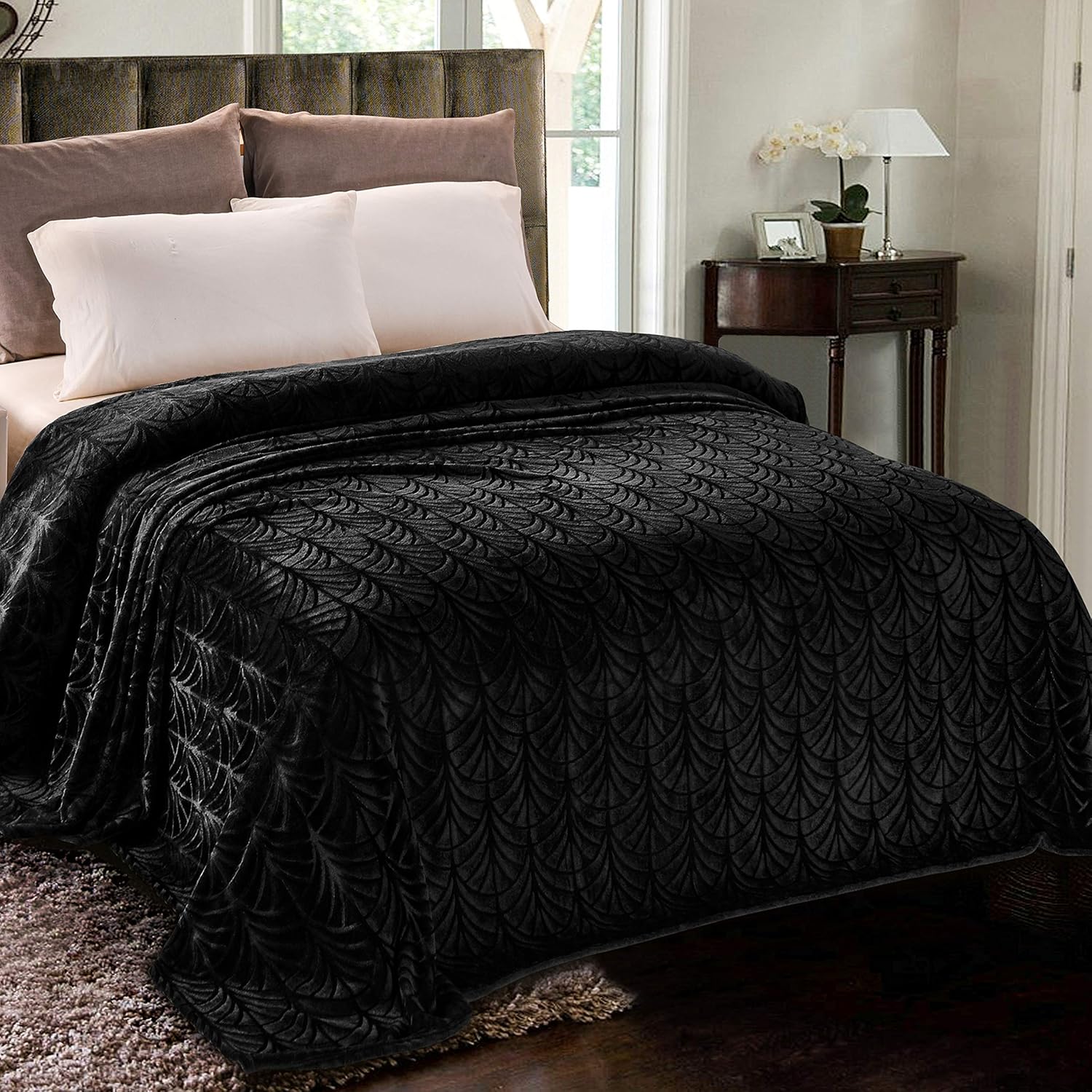 Velvet Luxe Beige Throw Pillow — 50" — Black