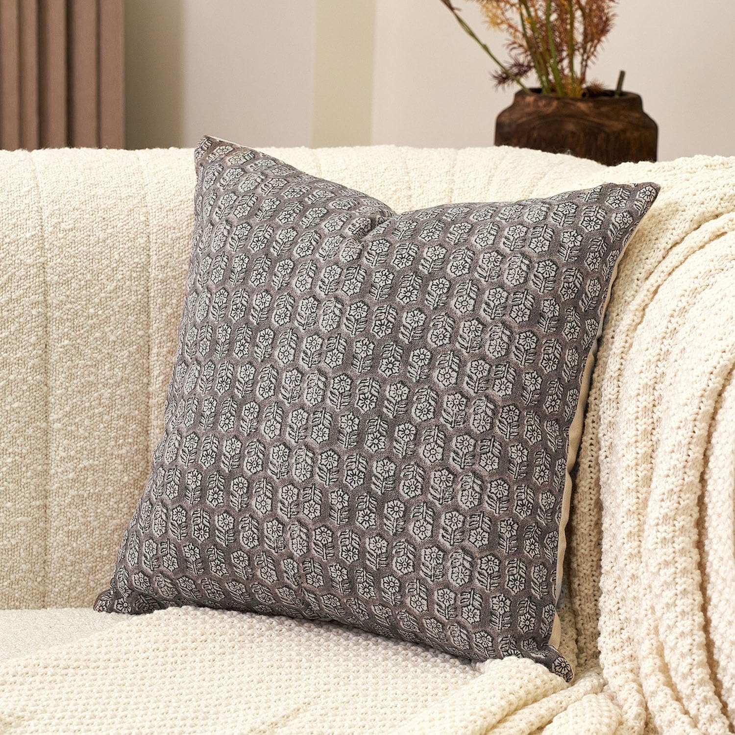 Farmhouse Beige Throw Pillow Cover — 18" — Light Taupe
