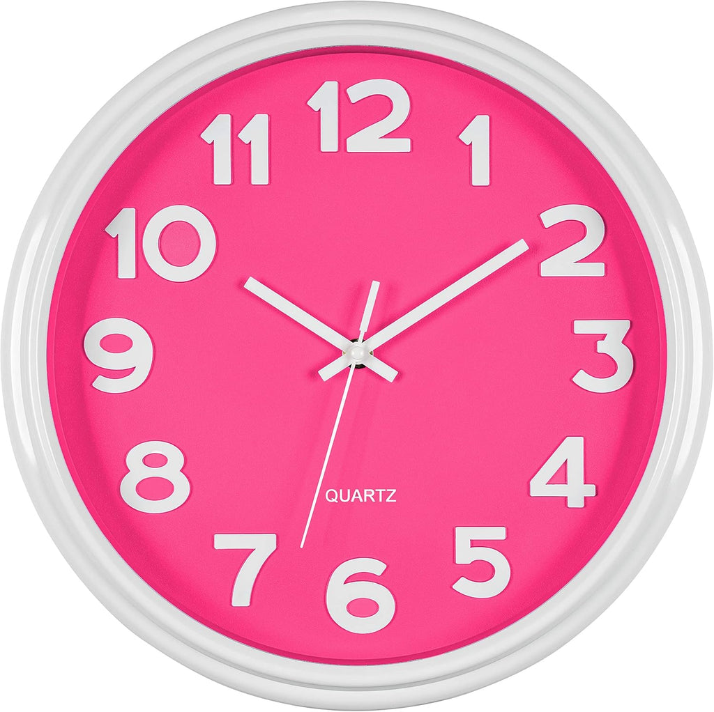 Battery Operated Modern Metal Wall Clock — 12" — Pink