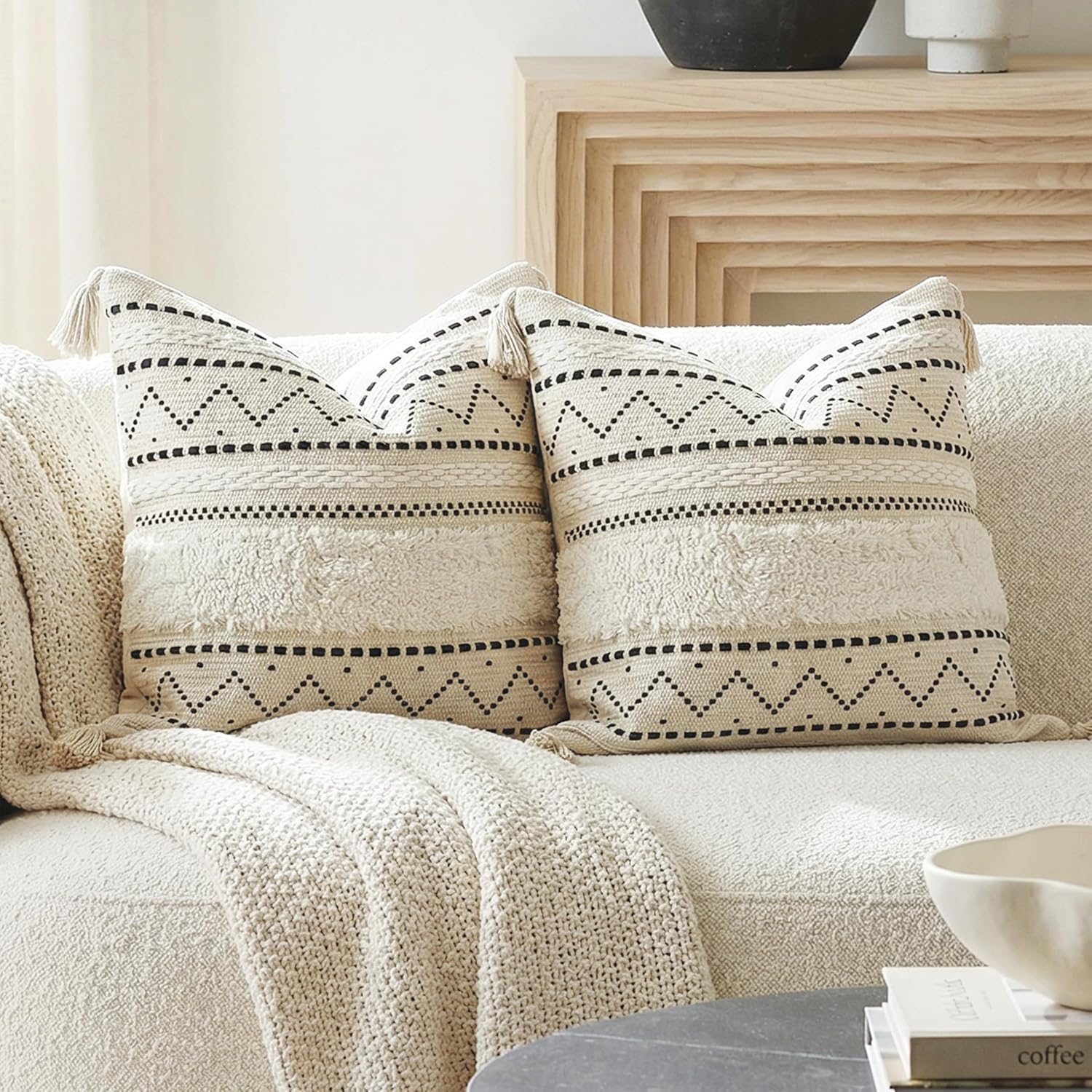 Tufted Boho Beige Pillow Cover — 36" — 20" x 20" (Pack of 2)