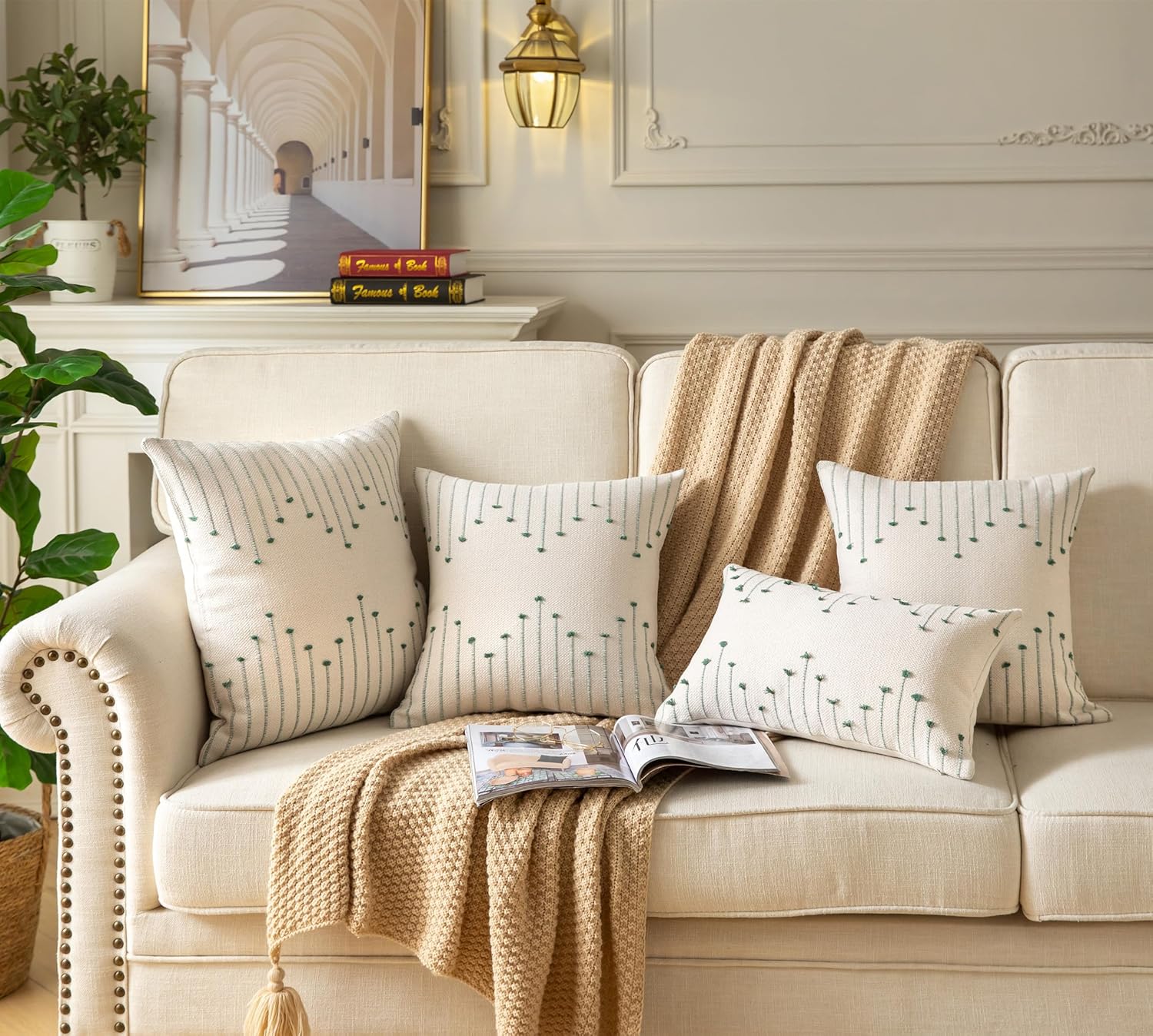 Boho Beige Throw Pillow Cover — 20" - View 6