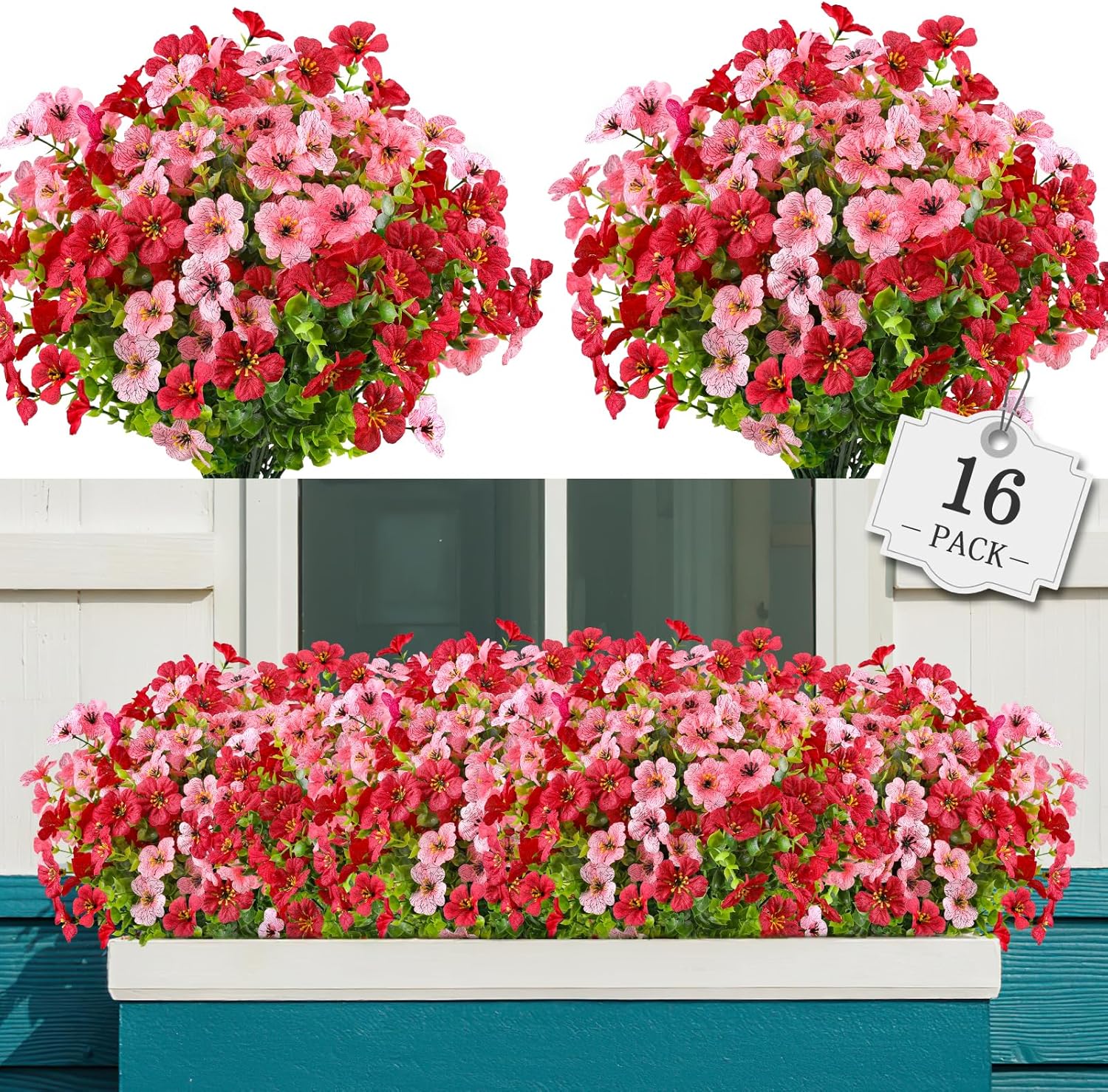 Farmhouse Black Faux Plant — Red Pink
