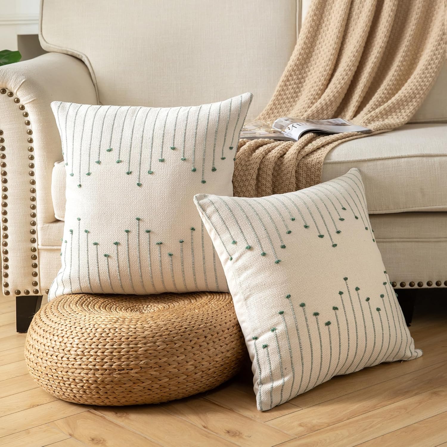 Boho Beige Throw Pillow Cover — 20" - View 3