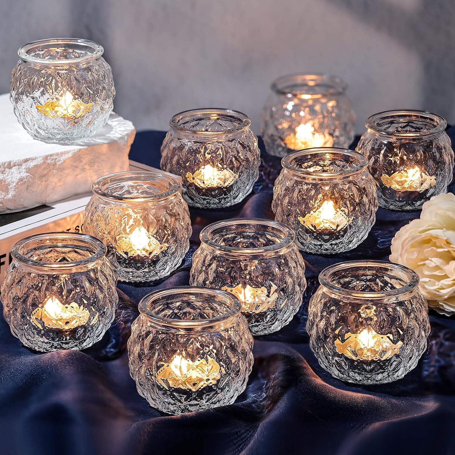 Round Luxe Blue Candle — Set of 24 — Clear