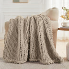 Knit Boho Beige Throw Pillow — 50" - View 5