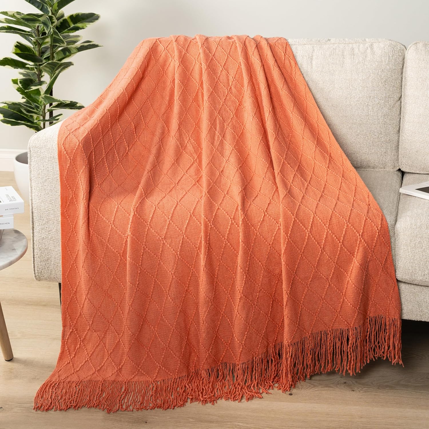 Knit Boho Beige Throw Pillow — 60" - View 2