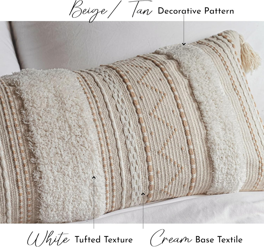 Tufted Boho Beige Pillow Cover — 36" - View 5