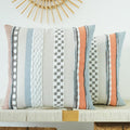 Boho Blue Throw Pillow Cover — 18" — Orange Blue Stripe