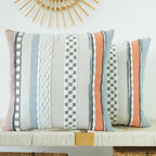 Boho Blue Throw Pillow Cover — 18" — Orange Blue Stripe
