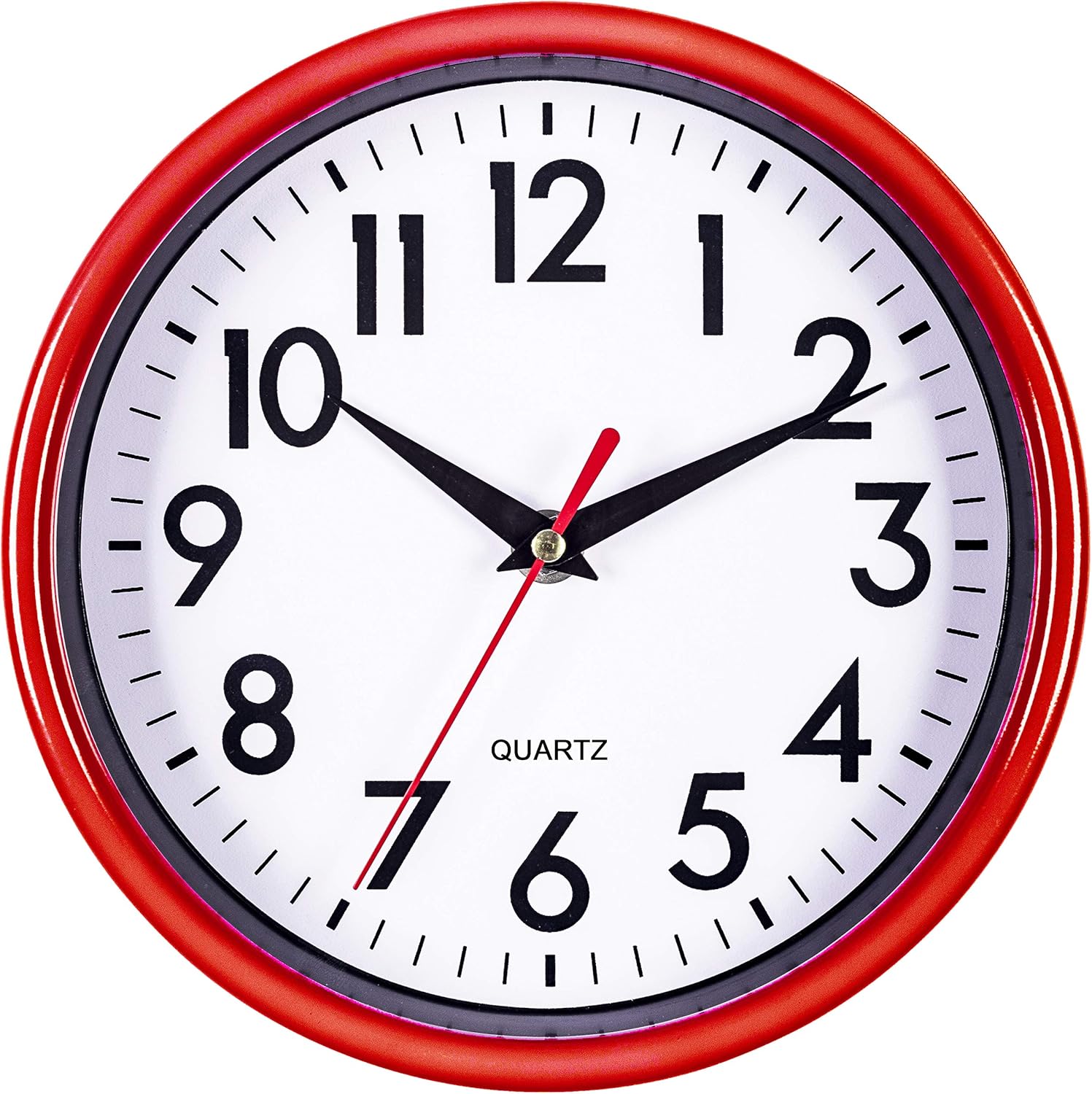Battery Operated Mid-Century Black Wall Clock — 8" — Candy Apple Red