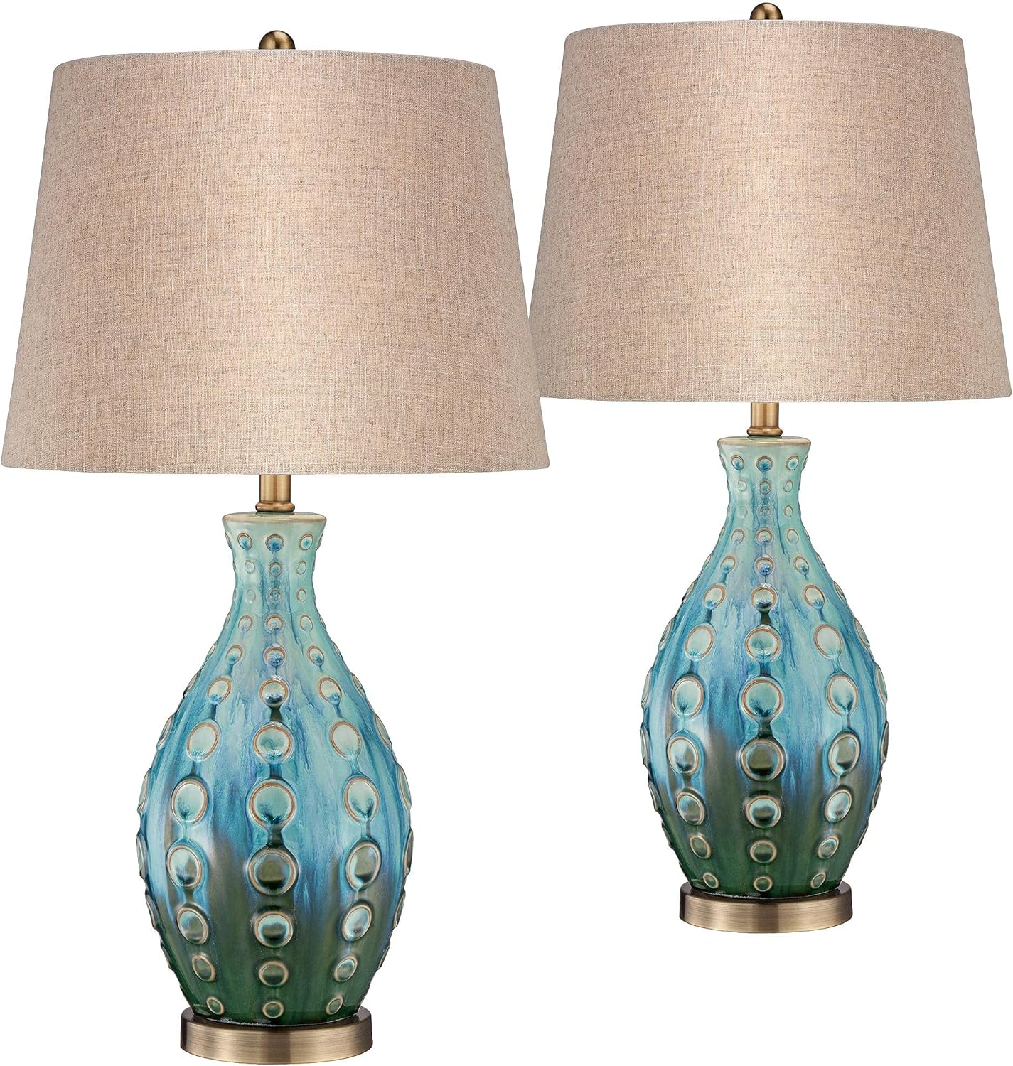 Linen Mid-Century Ceramic Table Lamp — 26.5" — Two Set