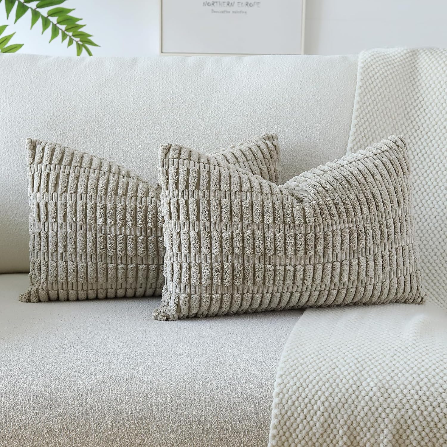 Lumbar Boho Beige Throw Pillow Cover — 24" — Taupe