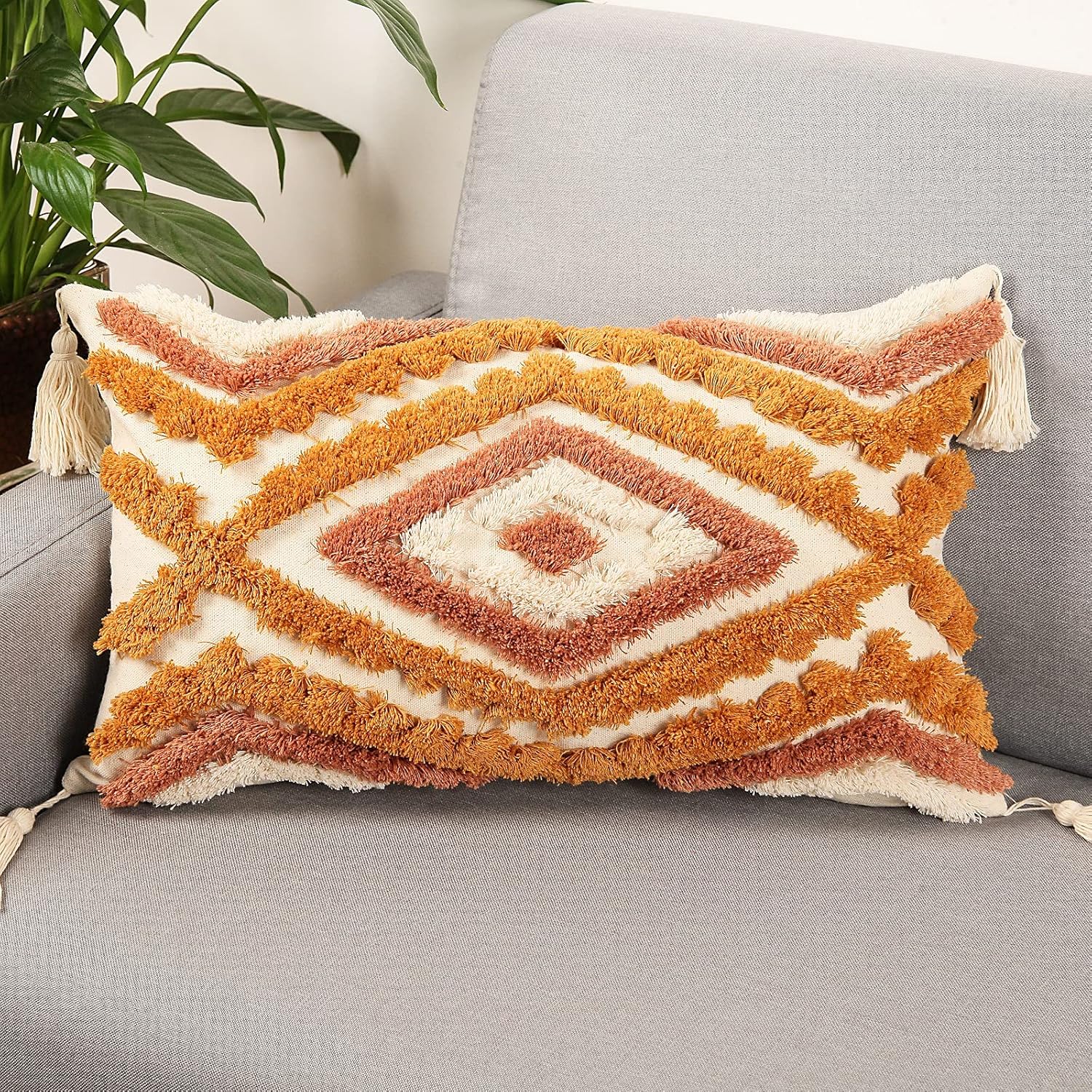 Tufted Boho Orange Throw Pillow Cover — 20" — Orange-a