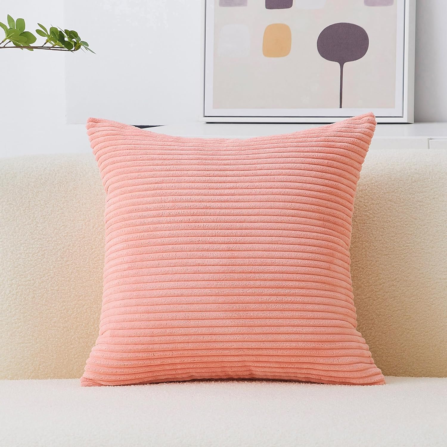 Boho Beige Throw Pillow Cover — 20" — Coral