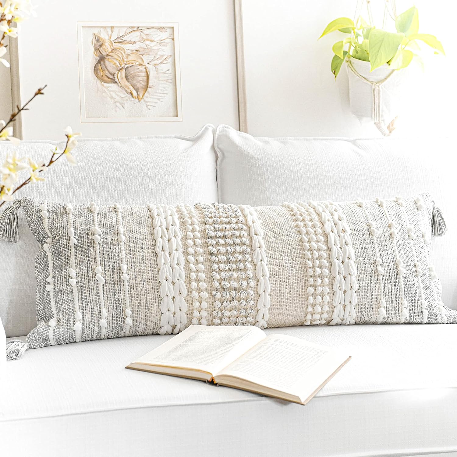 Lumbar Boho Beige Throw Pillow Cover — 36" — 36" x 14" (Pack of 1)