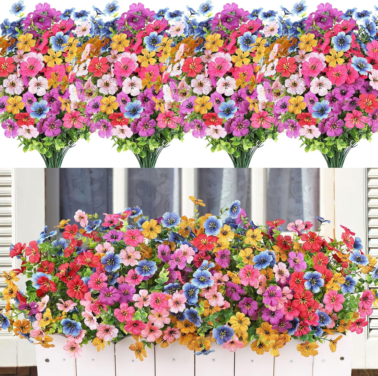 Farmhouse Pink Faux Plant — Red+yellow+purple+fuchsia Purple+pink+blue