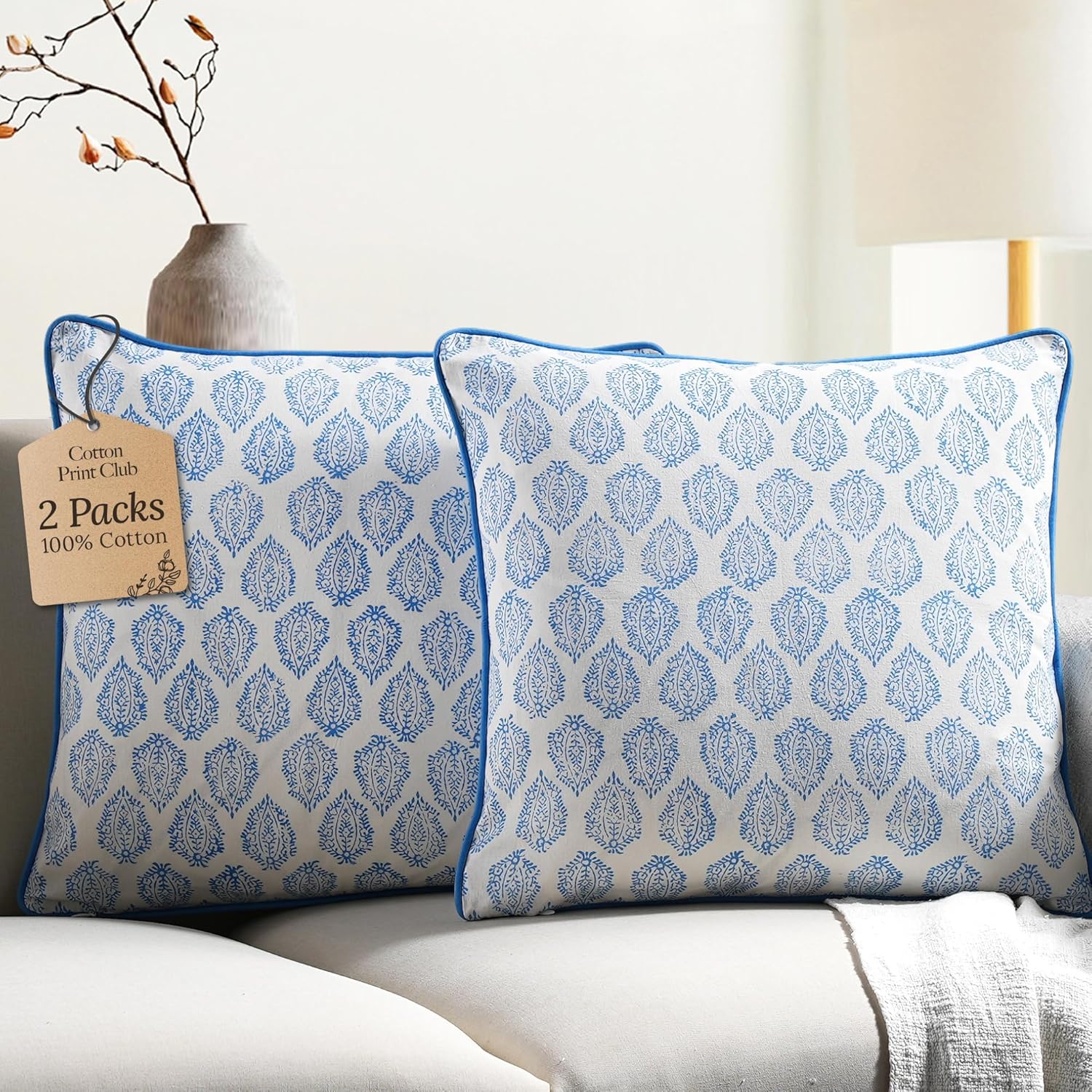 Boho Blue Throw Pillow Cover — 20" — 24" x 24" (Pack of 2)