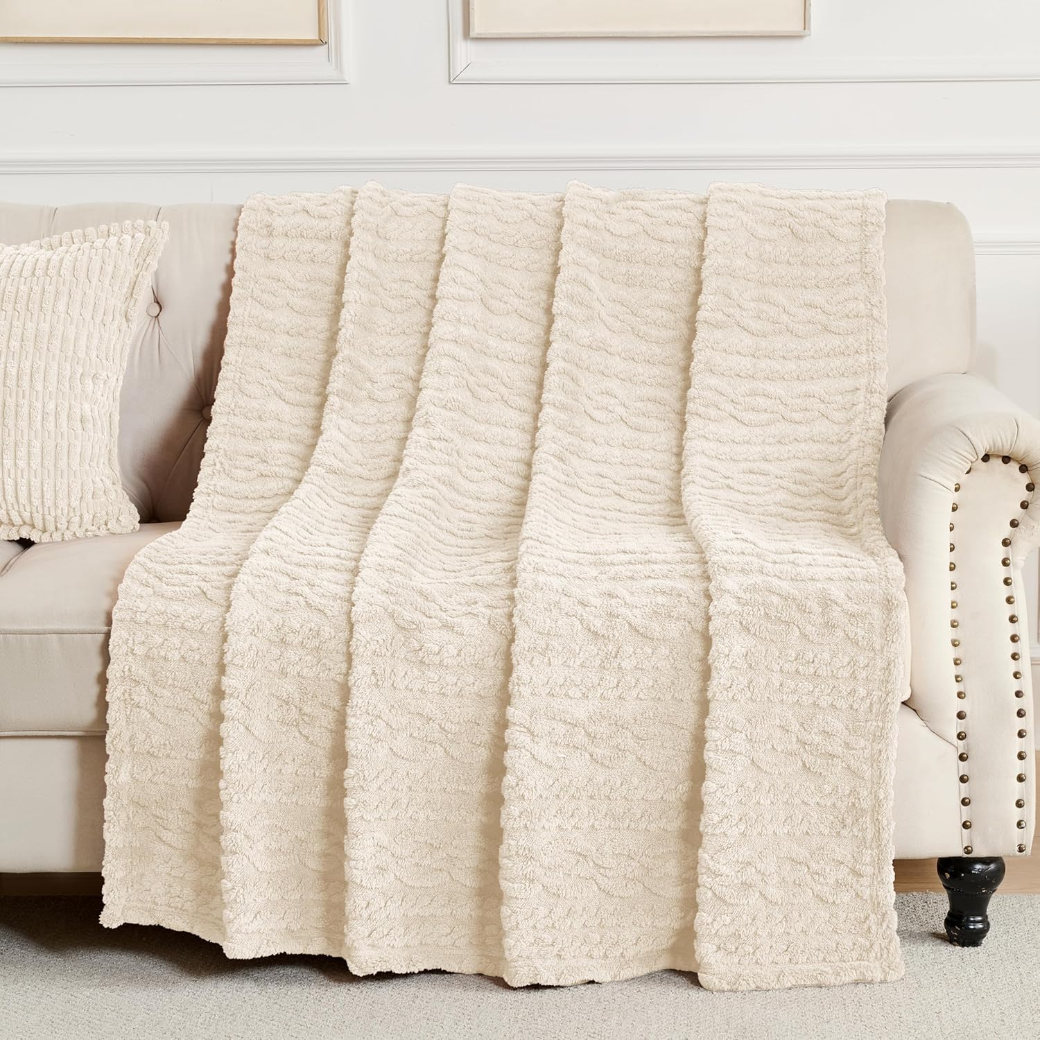 Beige Throw Pillow — 70" — Knit Beige