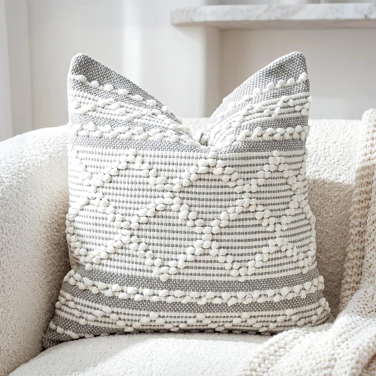 Lumbar Boho Beige Throw Pillow Cover — 36" — 22" x 22" (Pack of 1)