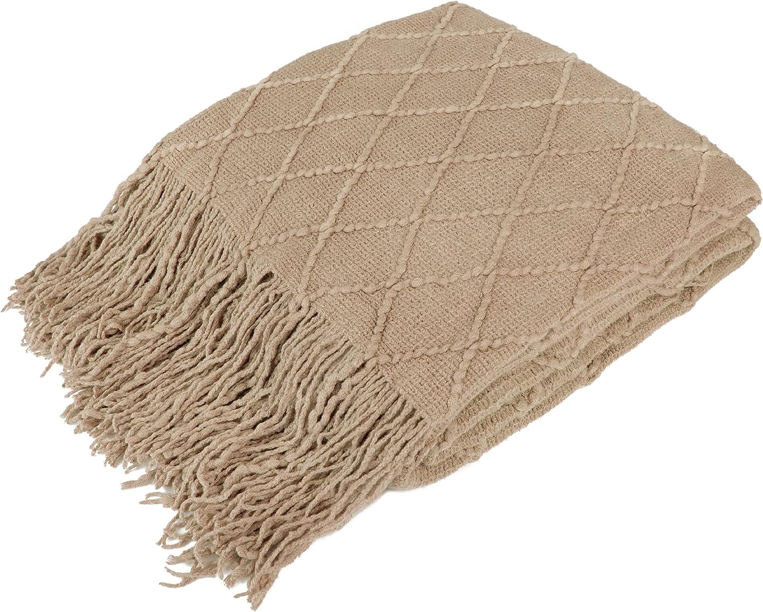 Knit Boho Beige Throw Pillow — 60" — Tan Taupe