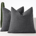 Boucle Beige Throw Pillow Cover — 22" — Charcoal