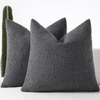 Boucle Beige Throw Pillow Cover — 22" — Charcoal
